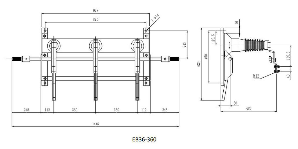 EB 型接地开关（ABB许可技术快速分合闸接地开关）技术图纸